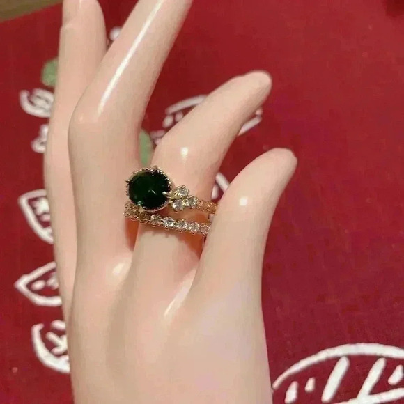 Gorgeous Bridgerton Era Look 18k Gold Over Silver Emerald White Sapphire Set - Picture 5 of 13